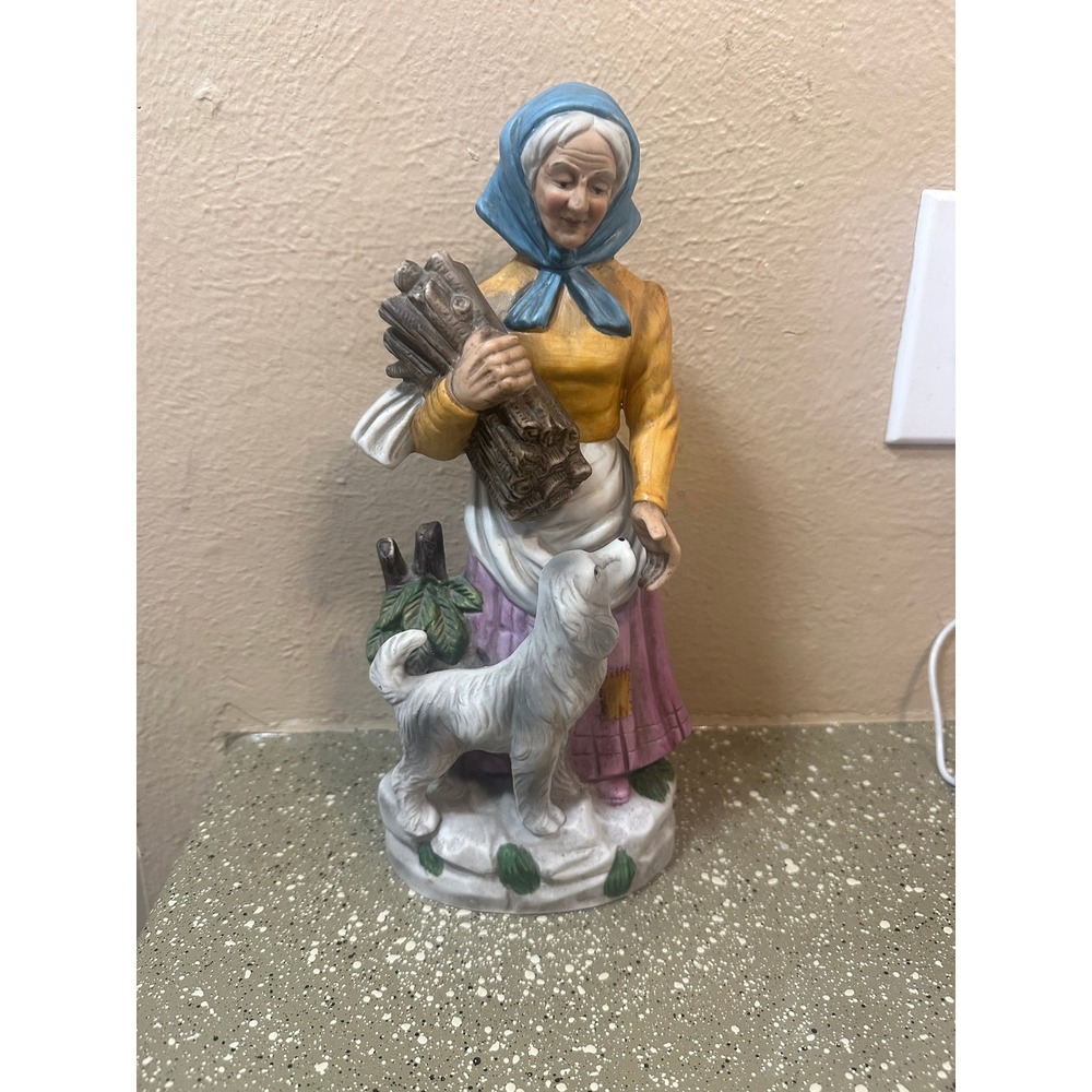 Vintage Grandma and Dog Figurine Ceramic Collectible Country Scene‎